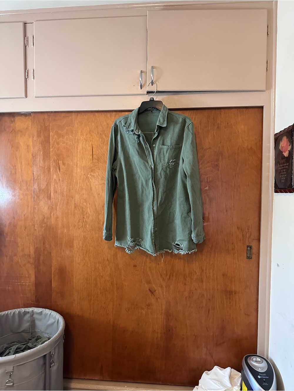 Casual Olive Green Distressed Button-Down jean jacket